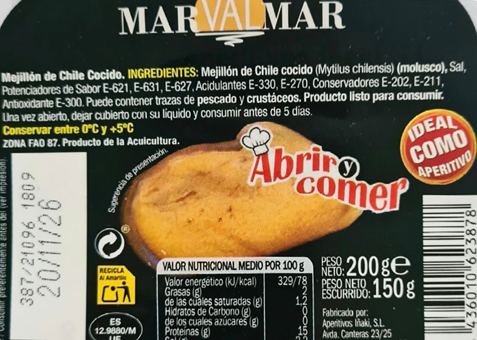 Consumo alerta de la presencia de listeria en unos mejillones cocidos de la marca Marvalmar